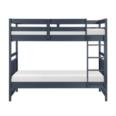 Bunk Bed Twin Over Twin Navy Blue Finish Sturdy Wood Frame Guard Rails Youth Bedroom Furniture 1pc
