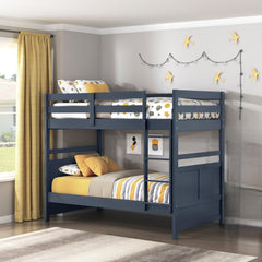 Bunk Bed Twin Over Twin Navy Blue Finish Sturdy Wood Frame Guard Rails Youth Bedroom Furniture 1pc