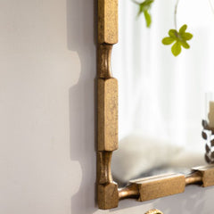 Gold Bamboo-Style Rectangular Wall Mirror, Textured Frame for Living Room/Bedroom/Entryway Decor