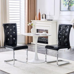 Set of 2,Retro alligator skin Upholstered dining chairs,with Crystal buckle design and Faux Leather design,a touch of elegance and mystery to the dining area,Electroplated metal legs