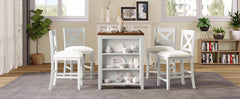 TOPMAX 5 Pieces Counter Height Rustic Farmhouse Dining Room Wooden Bar Table Set with 4 Chairs, White