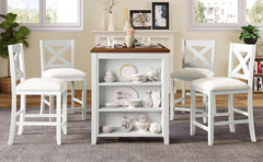 TOPMAX 5 Pieces Counter Height Rustic Farmhouse Dining Room Wooden Bar Table Set with 4 Chairs, White