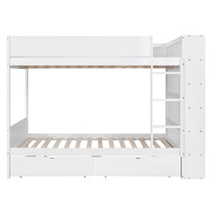 Full over Full Bunk Bed With 2 Drawers and Multi-layer Cabinet, White