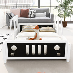 Full Size Classic Car-Shaped Platform Bed with Wheels,White