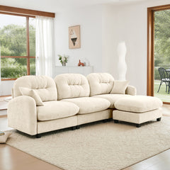 Modular Sectional L Shaped Couch With Ottoman, Premium Chenille Fabric,Tufted Cushion Backrest Design,Ergonomic Design Easy Install,Fits Bedrooms, Living Rooms Reading Nooks,Beige