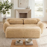 80''Soft Plush Fabric,Boneless Sofa,No Assembly Required,Bottom Anti-Slip Design With Chaise,With Ottoman,Deep Seat Design,32D High Density Sponge Free Combination For Study,Light Khaki