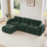 L-shaped Soft Velvet Fabric,Boneless Sofa,Tufted Design,Ergonomic Design Bottom,32D High Density Sponge,No Assembly Required Bottom,Anti-Slip Design,Movable Ottoman For Living Room,Green
