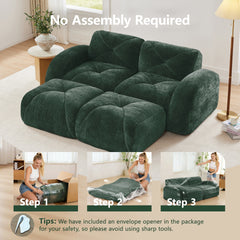 U-shaped Boneless Sofa,Soft Velvet Fabric,Tufted Design,32D High Density Sponge,No Assembly Required,Ergonomic Design Bottom, Anti-Slip Design,Movable Ottomans For Bedrooms,Green