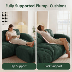 U-shaped Boneless Sofa,Soft Velvet Fabric,Tufted Design,32D High Density Sponge,No Assembly Required,Ergonomic Design Bottom, Anti-Slip Design,Movable Ottomans For Bedrooms,Green