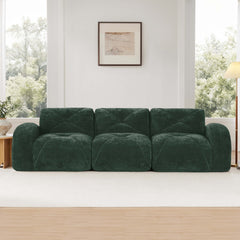 110''Boneless Sofa With Tufted,Soft Velvet Fabric,Modular Sectional Sofa Couches,32D High Density Sponge,Anti-Slip Design,Ergonomic Design Bottom,No Assembly Required,For Study,Home Theater,Green