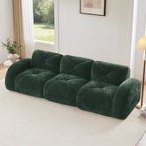 110''Boneless Sofa With Tufted,Soft Velvet Fabric,Modular Sectional Sofa Couches,32D High Density Sponge,Anti-Slip Design,Ergonomic Design Bottom,No Assembly Required,For Study,Home Theater,Green