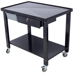 Transmission Teardown Work Station 1/2 Ton Capacity Sloping Drain Table Locking Drawer Removable Drain Basin Full-Width Lower Shelf Four 4-Inch Caster Wheels black