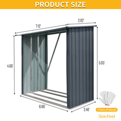 Outdoor Steel Firewood Rack,Open Wood Shed with Sloped Roof for Firewood,Pellet,or Lumber Storage,Black