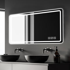 60X28 Inch LED Bathroom Mirror Vanity Mirrors with Front Lights Wall Mounted Anti-Fog Frameless Make Up Mirror with Light 5 mm Silver Mirror Horizontal