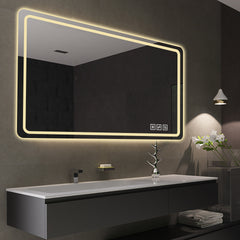 60X28 Inch LED Bathroom Mirror Vanity Mirrors with Front Lights Wall Mounted Anti-Fog Frameless Make Up Mirror with Light 5 mm Silver Mirror Horizontal