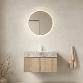 MURI 30" Bathroom Vanity&Sink, Floating Plywood Storage Cabinet with Drawer&Door, Light Gray Sintered Stone Top&Ceramic Basin with 1 Pre-drilled Faucet Hole, Pre-assembled, White Oak Woodgrain Color