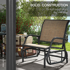 Outsunny Porch Glider Set of 2, Metal Frame Swing Glider Chairs with Breathable Mesh Fabric, Curved Armrests and Steel Frame for Garden, Poolside, Backyard, Balcony, Light Mixed Brown