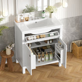 30-inch Bathroom Vanity with Ceramic Sink, Modern White Single Bathroom Cabinet with 2 Doors and a Shelf, Soft Close Doors