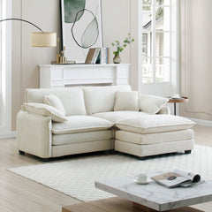 Two-Seater Sofa with One Footrest, L-Shaped 2-Seater Sofa with Ottoman for Small Living Spaces, Beige Corduroy