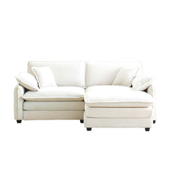 Two-Seater Sofa with One Footrest, L-Shaped 2-Seater Sofa with Ottoman for Small Living Spaces, Beige Corduroy