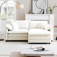 Two-Seater Sofa with One Footrest, L-Shaped 2-Seater Sofa with Ottoman for Small Living Spaces, Beige Corduroy