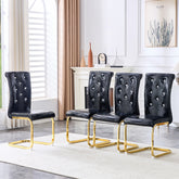Set of 4,Retro alligator skin Upholstered dining chairs,with Crystal buckle design and Faux Leather design,a touch of elegance and mystery to the dining area,Gold plated metal bow leg
