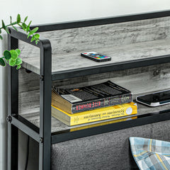 HOMCOM Full Size Bed Frame with Storage Headboard, Upholstered Platform Bed Frame with LED Lights, Charging Station, Steel Slats, Noise-Free & Easy Assembly, No Box Spring Needed, Cement Gray