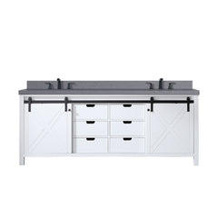 White Double Bath Vanity 84 in. W x 22 in. D, Grey Quartz Countertop and Faucet Set