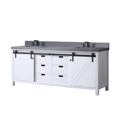 White Double Bath Vanity 84 in. W x 22 in. D, Grey Quartz Countertop and Faucet Set