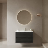 BRON 30" Bathroom Vanity with Sink, Wall-Mounted Floating Plywood Bathroom Storage Cabinet with 2 Drawers, White Ceramic Basin, Pre-assembled, Dark Oak Woodgrain Color