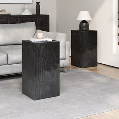 Wood-Look Square-Column MGO End Table, H27.75",Wood-Like Distressed Finish, Mix with Different Heights, Indoor Outdoor Use,Black Color
