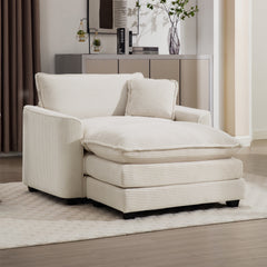 Comfortable Single Chair Deep Seat Sofa With Footstool With One Pillow, Accent Chair with Ottoman Suitable for Living Room and Bedroom and Reading Room, Light Beige Corduroy Fabric