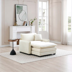 Single Deep Seat Sofa With Footstool With One Pillow, Suitable for Living Room and Bedroom, Club Multiple Occasions,White Corduroy