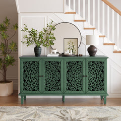 60" Antique Buffet Cabinet with Floral Carvings with Solid Wood Legs&Antique Brass Handles&Adjustable Shelves, TV Stand for 65''+ TV, Sideboard for Living Room,Dining Room(Antique Green)