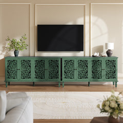 60" Antique Buffet Cabinet with Floral Carvings with Solid Wood Legs&Antique Brass Handles&Adjustable Shelves, TV Stand for 65''+ TV, Sideboard for Living Room,Dining Room(Antique Green)