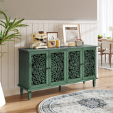 60" Antique Buffet Cabinet with Floral Carvings with Solid Wood Legs&Antique Brass Handles&Adjustable Shelves, TV Stand for 65''+ TV, Sideboard for Living Room,Dining Room(Antique Green)