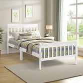Wood Platform Bed Twin Bed Frame Panel Bed Mattress Foundation Sleigh Bed with Headboard/Footboard/Wood Slat Support,White