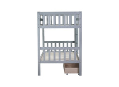Twin Over Twin Rubber Wood Bunk Bed with 2 Drawers, Convertible into 2 Twin Beds, Twin Size Bunk Bed with Ladder and Safety Guardrails ,Grey