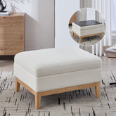 33.86"W Upholstered Wood Base Storage Ottoman With Reversible Lid Coffee Table, Foot Stool Square Footrest with Rubberwood Legs for Living Room Bedroom Entryway and Office, Ivory Boucle.