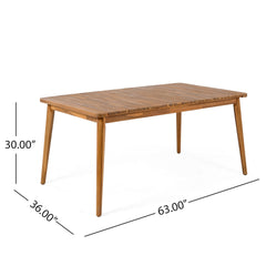 5-Piece Patio Dining Set, 63" Slatted Table & 4 Acacia Wood & PE Rattan Chairs for Patio Garden
