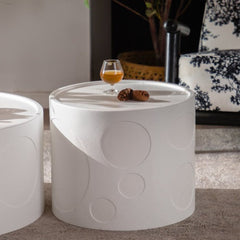 Round Side Table Handcrafted Relief Sturdy Pedestal Wooden SideTable for Living Room no need to Assemble