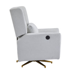 Power Recliner Chair Swivel,Upholstered 360° Swivel Recliner with gold 5 star base-light grey