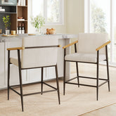 Counter Stool with iron frame-Set of 2-Espresso+Beige