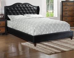 1pc Eastern King Size Bed Set Curved Wingback Headboard Button Tufted Upholstered Bedroom Furniture Black Finish