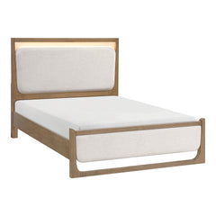 1pc Modern Light Brown Finish Upholstered LED Bed Queen Size Stunning Design Wooden Bedroom Furniture