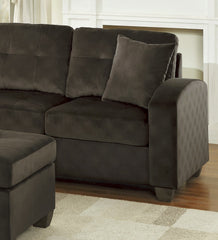 3-Piece Reversible Sectional with Chaise Ottoman Tufted Detail Chocolate Microfiber Upholstered Modern Living Room Furniture L-Shape Sofa