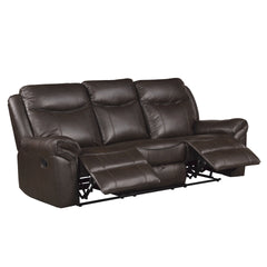 Dark Brown 1pc Double Reclining Sofa w/ Drop Down Cup Holders, Power Outlets USB Ports Hidden Drawer Faux Leather Upholstery Comfortable Sofa Living Room Furniture