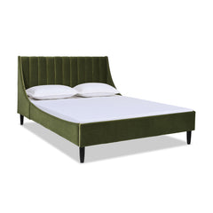 Aspen Vertical Tufted Modern Headboard Platform Bed Set, Queen, Olive Green Performance Velvet