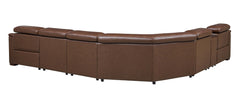 Leather Match Modular Sectional with Recliner Seat and Adjustable Headrest and Storage Console with Cup Holders