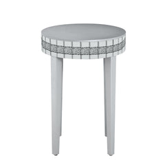 Round Side End Table, Round Accent Tablewith Bling Crushed Diamond Edge Frame,Nightstand for Small Spaces, Bedroom,Coffee, Entryway,9.7" Diameter x 28.33"
